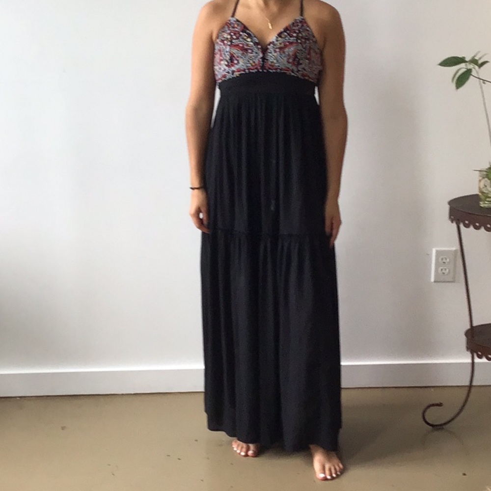 Black maxi dress with embroidery top